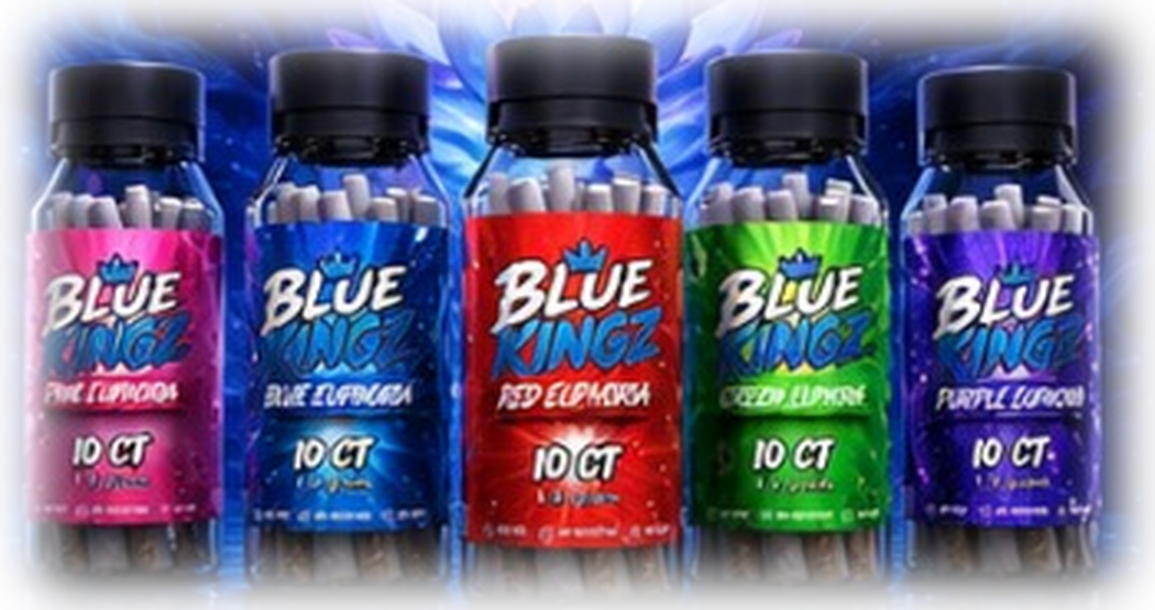 All five Blue Kingz Euphoria flavors — Pink, Blue, Red, Green and Purple